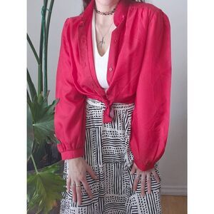 70s Red Collared Button Up Shirt Blouse Polyester Vintage 14